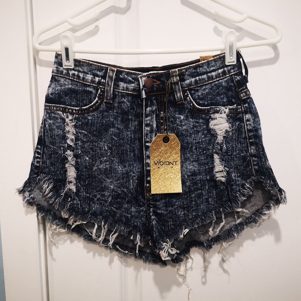 SOLD Denim Shorts NWT Acid Wash Dark Blue Medium